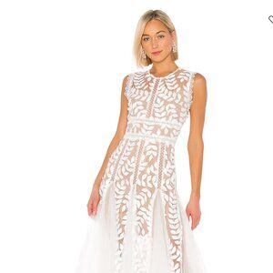 Bronx & Banco Saba Blanc Appliqué Midi Dress - White Lace, Size 6